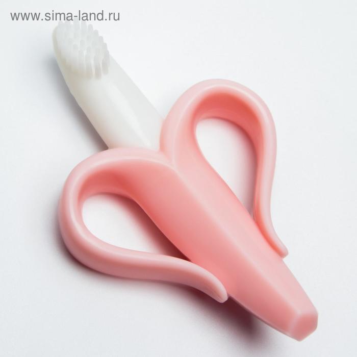 фото Детская зубная щетка, прорезыватель - массажер «банан», силикон, с ограничителем, от 3 мес., цвет розовый крошка я