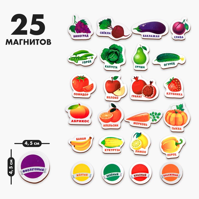 фото Развивающие магниты «изучаем цвета и овощи - фрукты» (набор 25 шт.) лесная мастерская