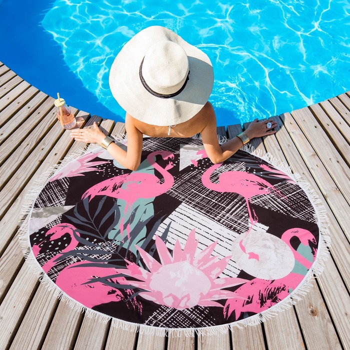 Полотенце пляжное круглое Этель «Фламинго», диаметр 150 см, 100 % п/э