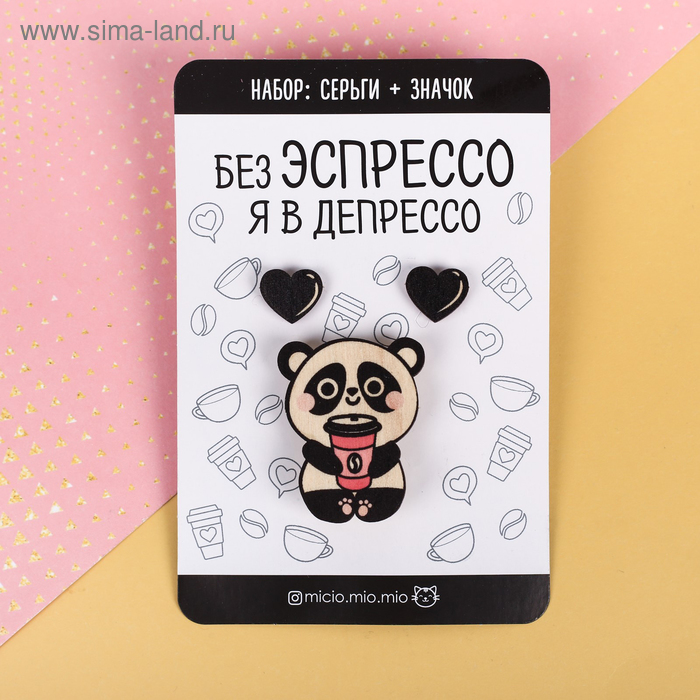 фото Набор значок и серьги на подложке "панда" micio