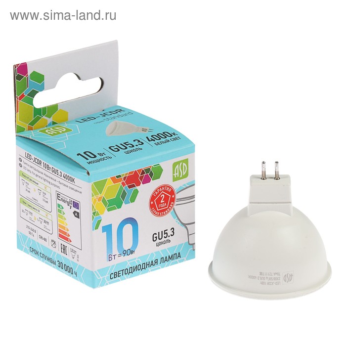 фото Лампа светодиодная asd led-jcdr-standard, gu5.3, 10 вт, 230 в, 4000 к, 900 лм