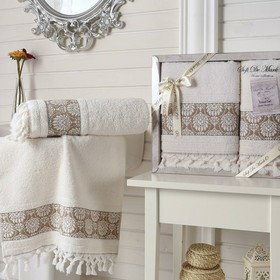 

Комплект махровых полотенец Damask Kozali, 50 × 90 см - 1 шт, 70 × 140 см - 1 шт, крем