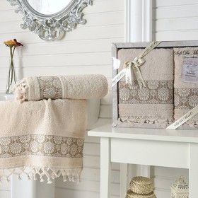 

Комплект махровых полотенец Damask Kozali, 50 × 90 см - 1 шт, 70 × 140 см - 1 шт, светло-абрикосовый