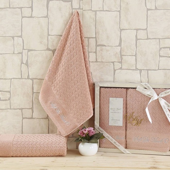 Комплект махровых полотенец Ebru, 50 × 90 см - 1 шт, 70 × 140 см - 1 шт, светло-абрикосовый