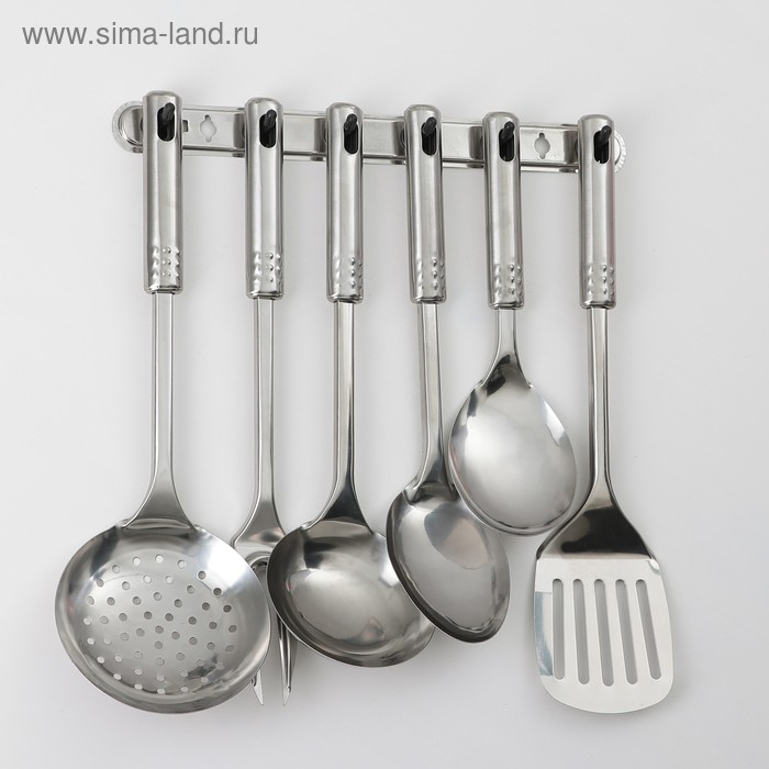 Набор кухонных принадлежностей «Стандарт», 6 предметов, на подвесе, цвет серебряный