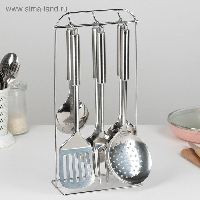 Набор кухонных принадлежностей «Металлик», 6 предметов, на подставке набор кухонных принадлежностей ownland 6 предметов белый