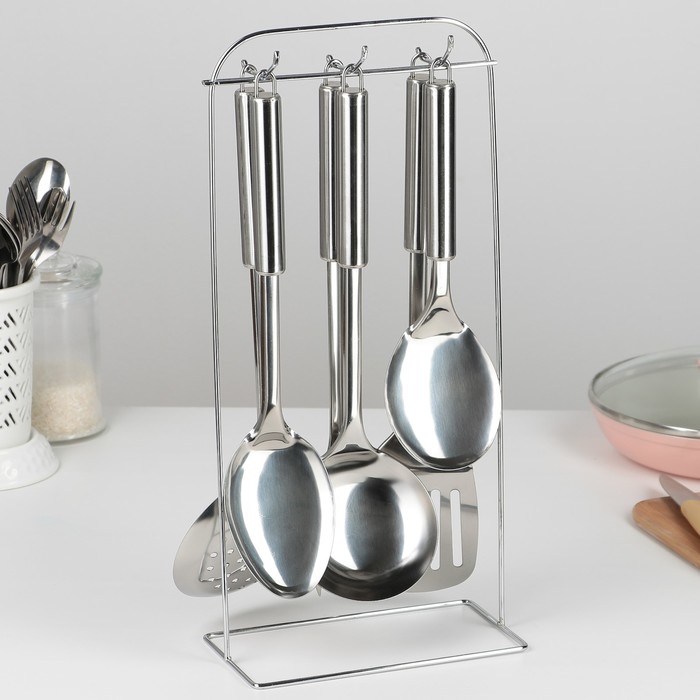 Набор кухонных принадлежностей «Металлик», 6 предметов, на подставке