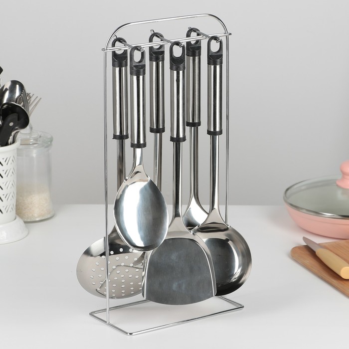 Набор кухонных принадлежностей «Помощник», 6 предметов, на подставке