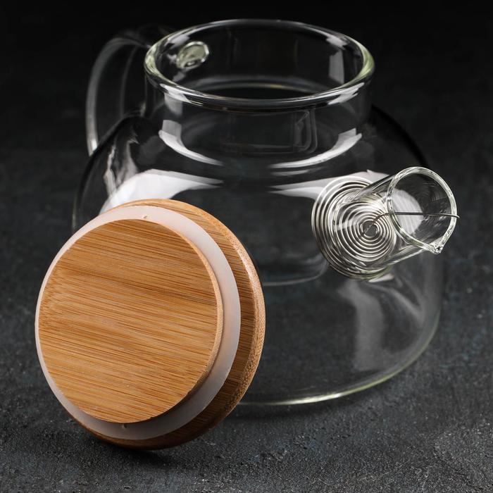 Набор чайный на деревянной подставке «Эко», 6 предметов: чайник 1,1 л, 5 кружек 120 мл