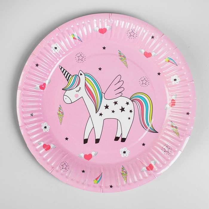Тарелка бумажная «Единорог», набор 6 шт., цвет розовый тарелка бумажная единорог мордочка 18 см набор 6 шт