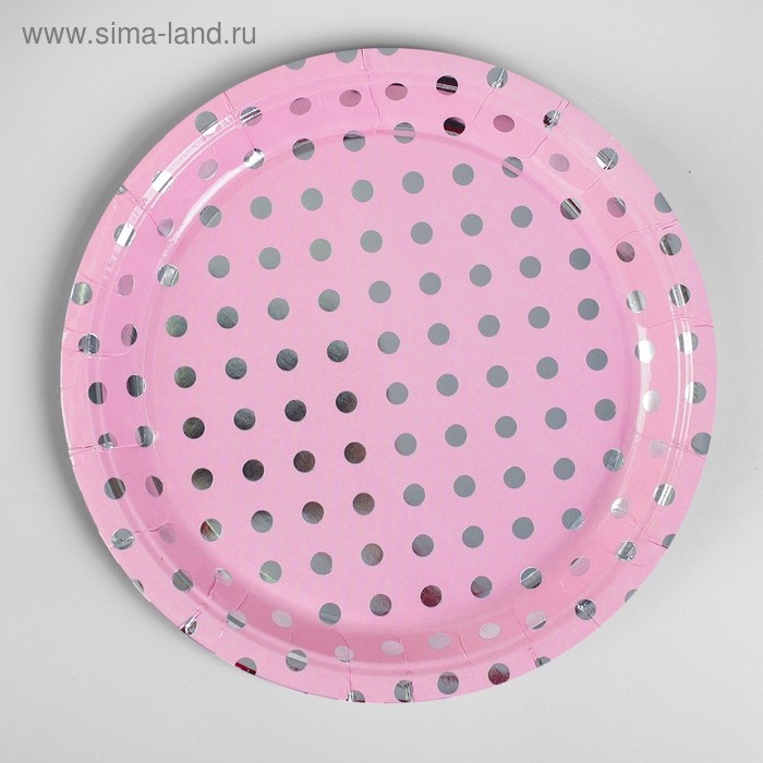 фото Тарелка бумажная «горох», набор 6 шт., цвет розовый страна карнавалия