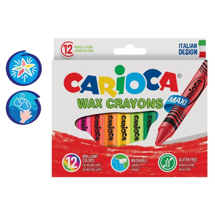 Мелки восковые 12 цветов Carioca Maxi Wax Crayons, диаметр 12 мм, круглые, в картонной коробке