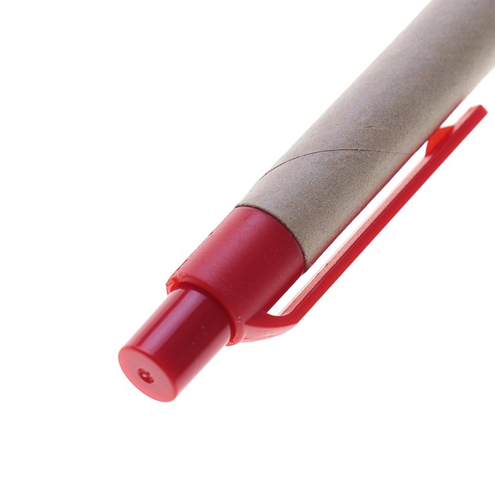 Ручка шариковая, автоматическая, корпус картонный крафт с красным,,стержень синий 0.5 мм