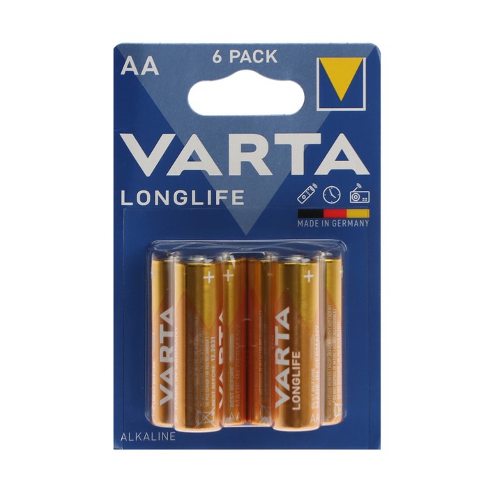 Батарейка алкалиновая Varta LONGLIFE AA набор 6 шт батарейка varta longlife power lr6 aa bl8 alkaline 1 5v 04906121418