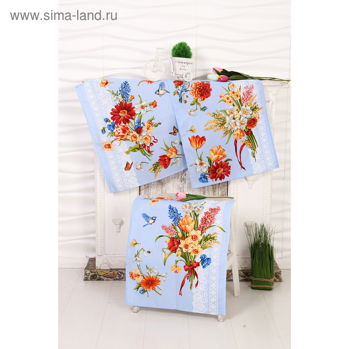 фото Набор полотенец в пакете цветы для любимых 45х60 см - 3 шт , голубой, 170 гр/м, хл100% domovita
