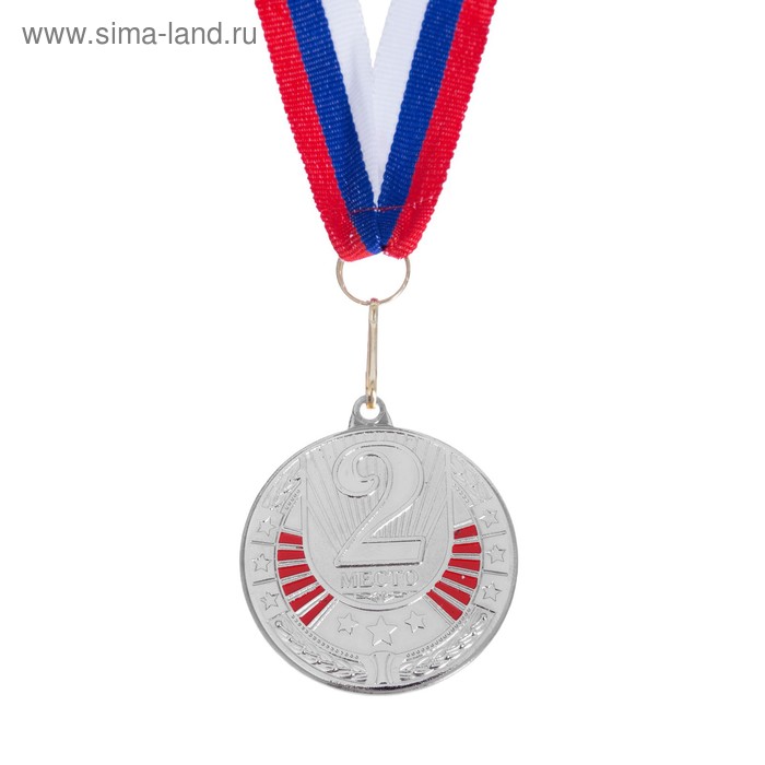 Медаль призовая с заливкой, 2 место, серебро, d=5 см