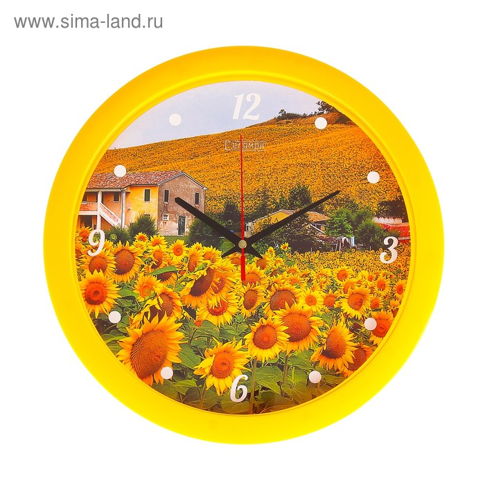 фото Часы настенные, серия: цветы, "подсолнечник", плавный ход, d=28 см соломон