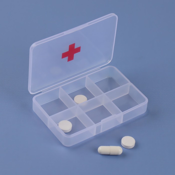 Таблетница «Быстрая аптечка», 6 секций, 9 см х 6,5 см х 2 см, цвет прозрачный