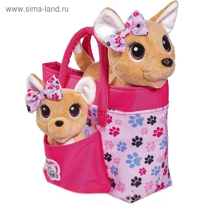 фото Плюшевые собачки chi-chi love «счастливая семья», 2 собачки в сумочке 20 см, 14 см simba