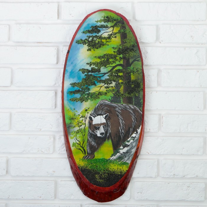 Панно на спиле "Лето.Медведь", 52-56 см, каменная крошка, вертикальное