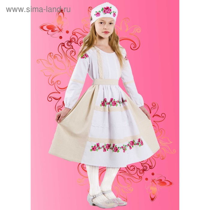 фото Набор раскроенный для вышивки и крестом и шитья детского платья "розовый цвет", размер 134-146 419 каролинка