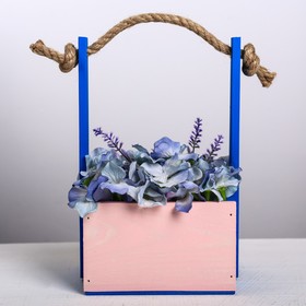 

Кашпо флористическое с ручкой из верёвки, розово‒синий, 15 × 12 × 8,5 / 25 см