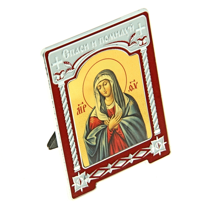 Икона Богородицы в киоте "Спаси и помилуй" на подставке