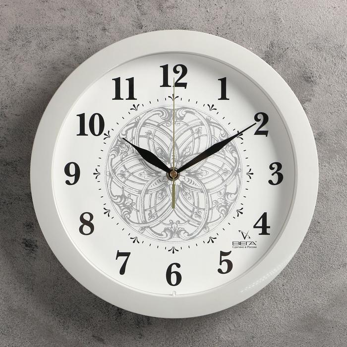 Часы настенные круглые "Замысловатые узоры", рама серая