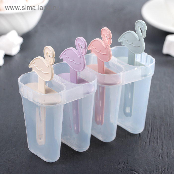 Форма для мороженого «Фламинго», 14,5×12×5,5 см, 4 ячейки, цвет МИКС форма для мороженого сладости 12×11 5×12 см 4 ячейки цвет микс