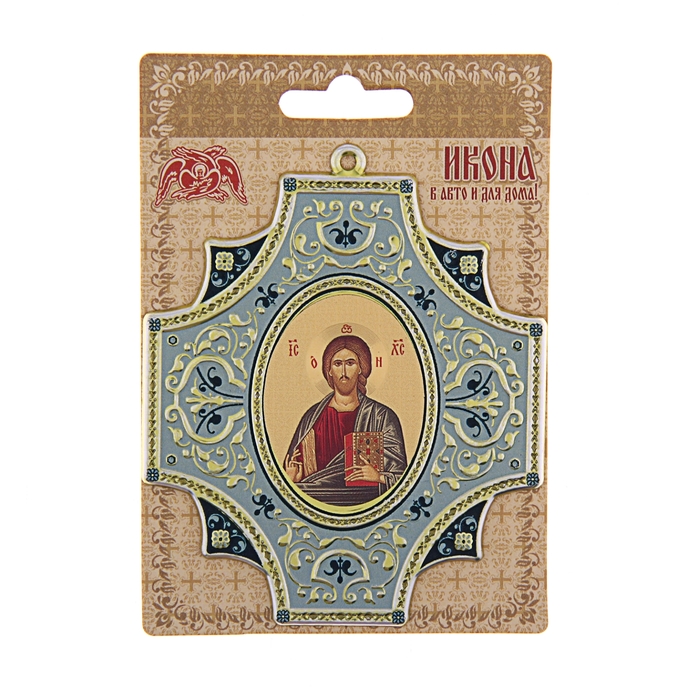 Крестообразная икона в авто "Иисус Христос" на клеящейся основе