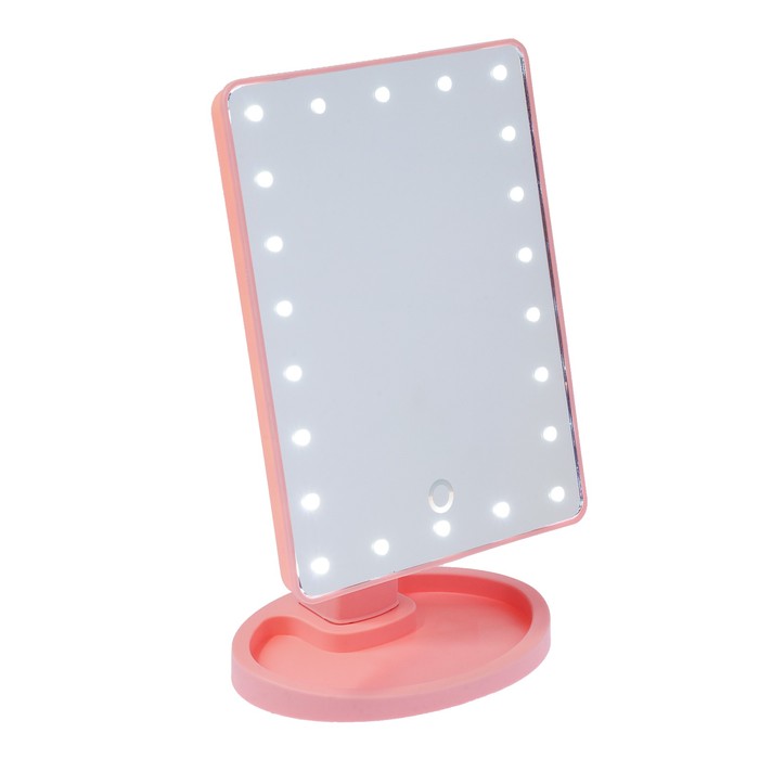 Зеркало LuazON KZ-06, подсветка, 26.5 х 16 х 12 см, 22 диода, сенсорная кнопка, розовое