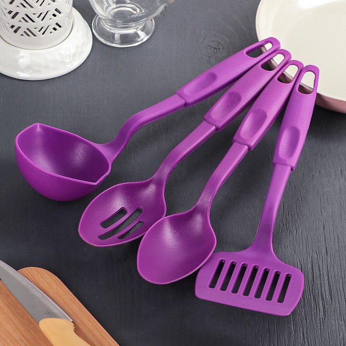 Набор кухонных принадлежностей Доляна «Радуга», 4 предмета, цвет фиолетовый набор кухонных принадлежностей 4 предмета