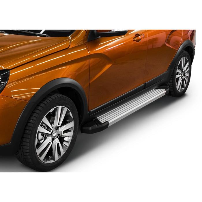 

Пороги на автомобиль "Silver" Rival для Lada Vesta Cross универсал 2017-н.в., 180 см, 2 шт., алюминий, F180AL.6003.1