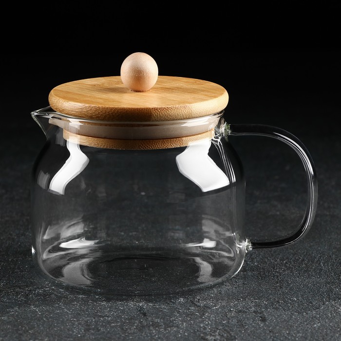 чайник заварочный 600 мл с бамбуковой крышкой Чайник стеклянный заварочный с бамбуковой крышкой Magistro «Эко», 400 мл