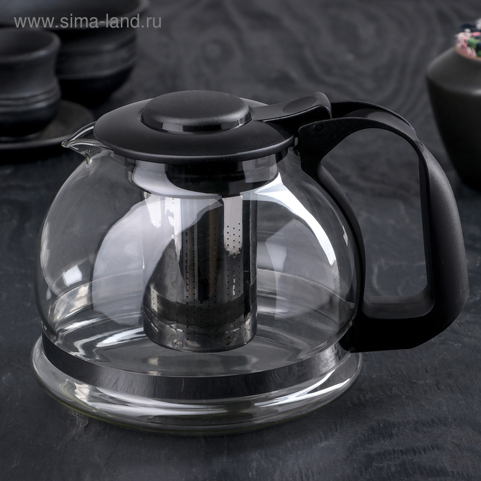 Чайник стеклянный заварочный «Иллюзия», 1,6 л, с металлическим ситом, цвет чёрный чайник стеклянный заварочный кватро 1 л с металлическим ситом цвет чёрный