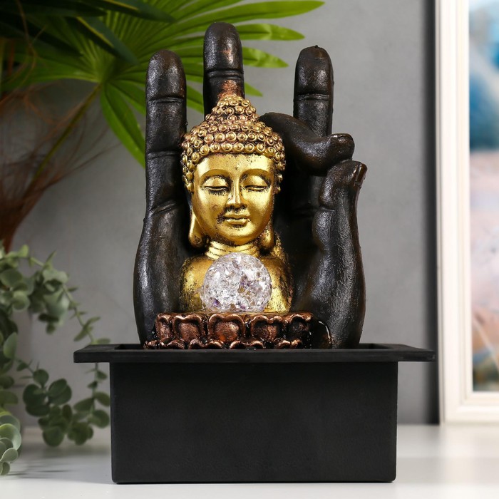 Фонтан настольный от сети, подсветка Будда и рука 35х20х25 см