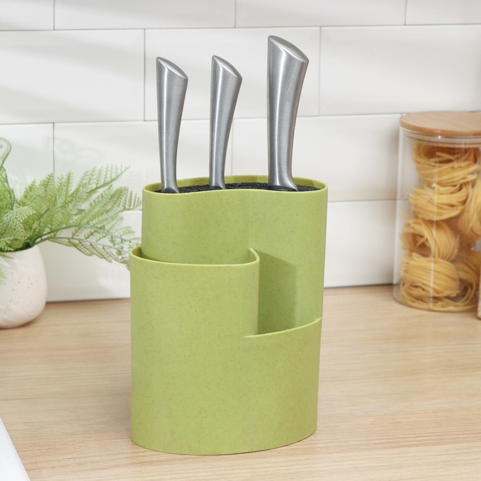 Подставка для ножей и столовых приборов «Нежность», 18×11 см, цвет зелёный