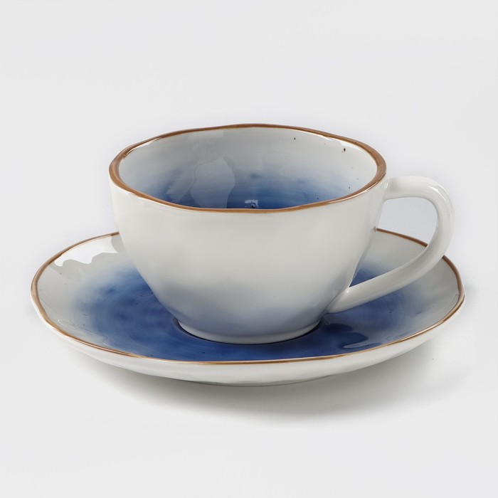 Чайная пара керамическая Доляна «Космос», чашка 250 мл, блюдце d=16 см, цвет синий