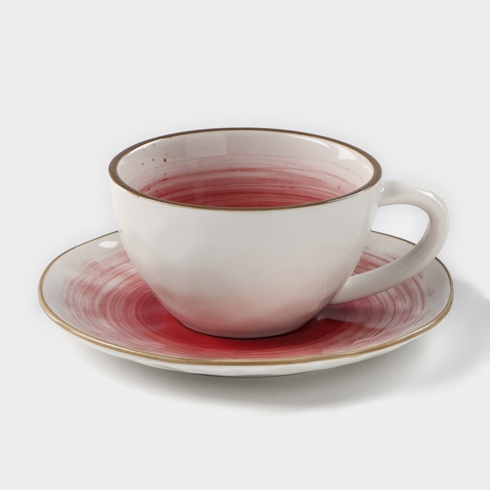 Чайная пара фарфоровая Доляна «Космос», 2 предмета: чашка 250 мл, блюдце d=16 см, цвет красный чайная пара фарфоровая доляна млечный путь 2 предмета чашка 220 мл блюдце d 13 5 см цвет бирюзовый