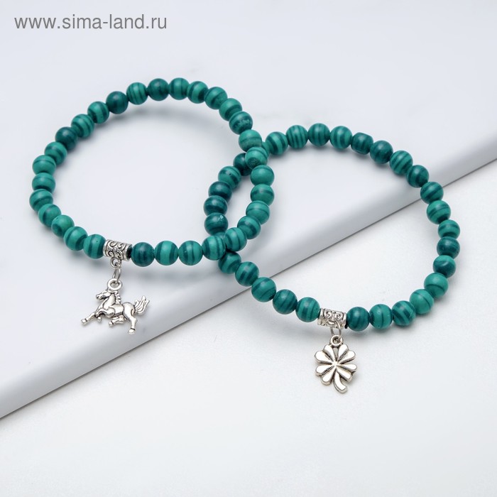 фото Браслет с подвеской микс шар №6 "малахит", 5,5см