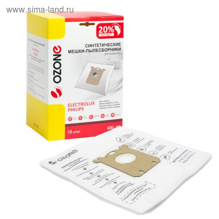 

Мешки пылесборники OZONE, синтетические, многослойные, 12 шт (ELECTROLUX, S-Bag)