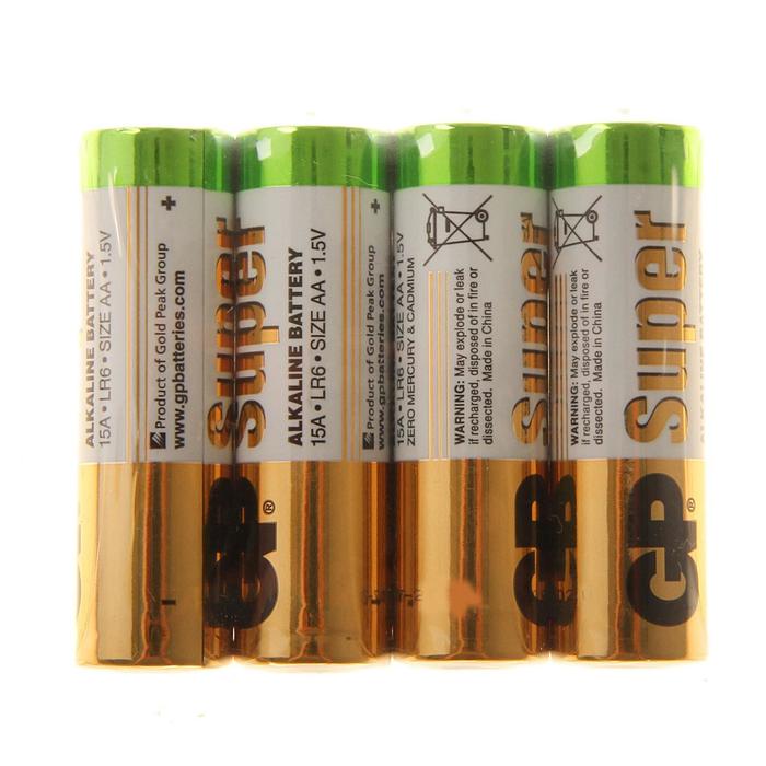 Батарейка алкалиновая GP Super, AA, LR6-4S, 1.5В, спайка, 4 шт. батарейка алкалиновая panasonic alkaline power aa lr6 4s 1 5в спайка 4 шт