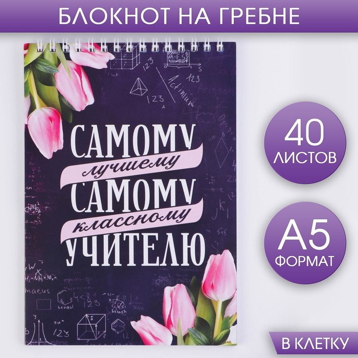 Блокнот «Самому лучшему учителю» на гребне, формат А5, 40 листов ежедневник самому лучшему учителю