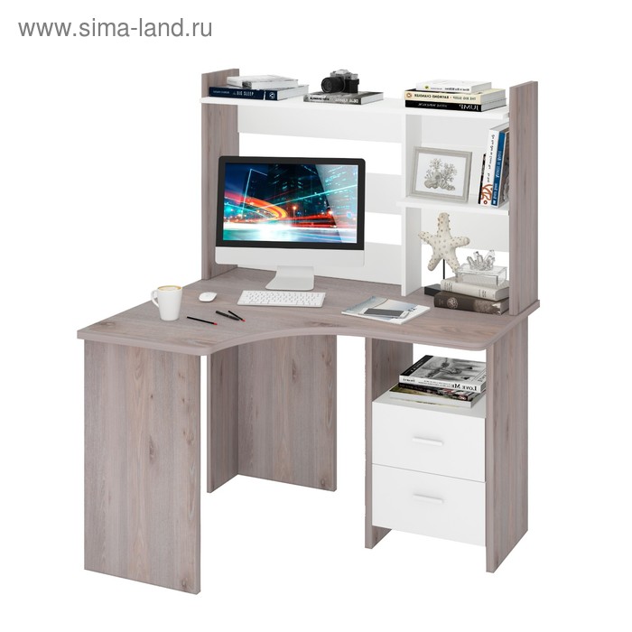 Компьютерный стол, 1200 × 1000 × 1520 мм, левый угол, цвет нельсон/белый стол компьютерный ск 20 1050 × 850 × 1740 мм левый цвет нельсон белый