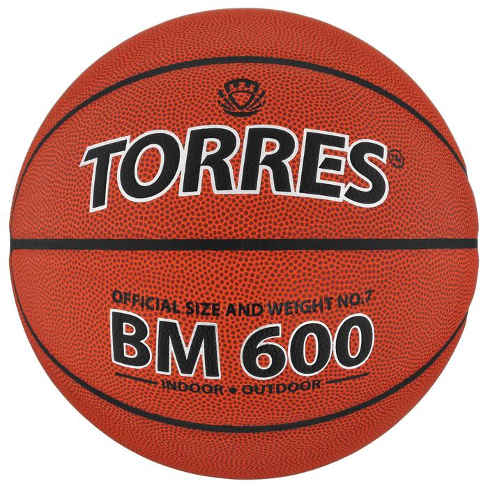 Мяч баскетбольный Torres BM600, B10027, PU, клееный, 8 панелей, размер 7