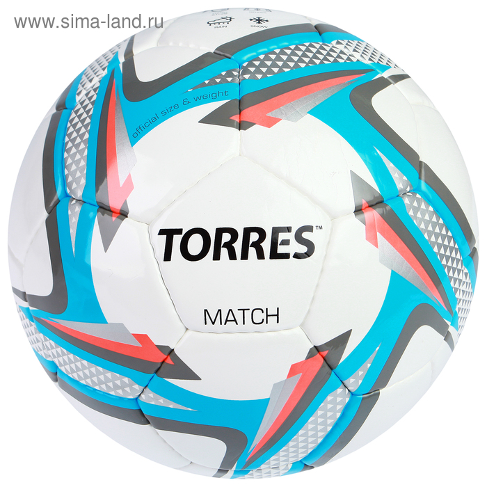 фото Мяч футбольный torres match, f30025, размер 5, 32 панели, pu, ручная сшивка