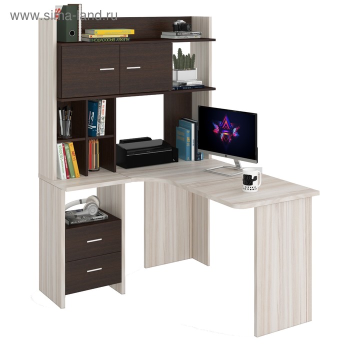 Компьютерный стол, 1200 × 1300 × 1785 мм, левый угол, цвет карамель/венге