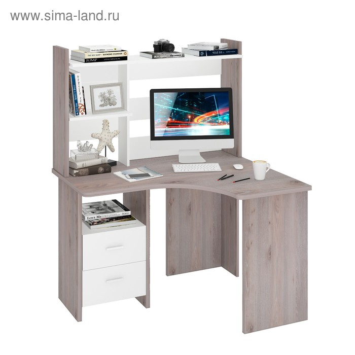 Компьютерный стол, 1200 × 1000 × 1520 мм, правый угол, цвет нельсон/белый компьютерный стол 1200 × 1000 × 1520 мм правый угол цвет белый жемчуг