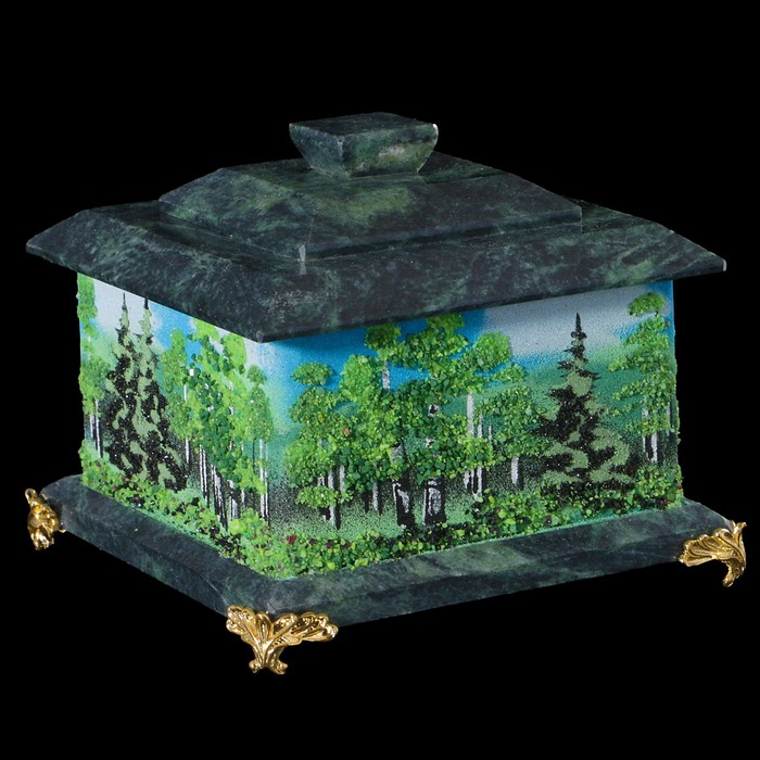 Шкатулка рисованная с двойной крышкой, на бронзовых ножках