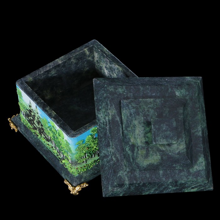 Шкатулка рисованная с двойной крышкой, на бронзовых ножках